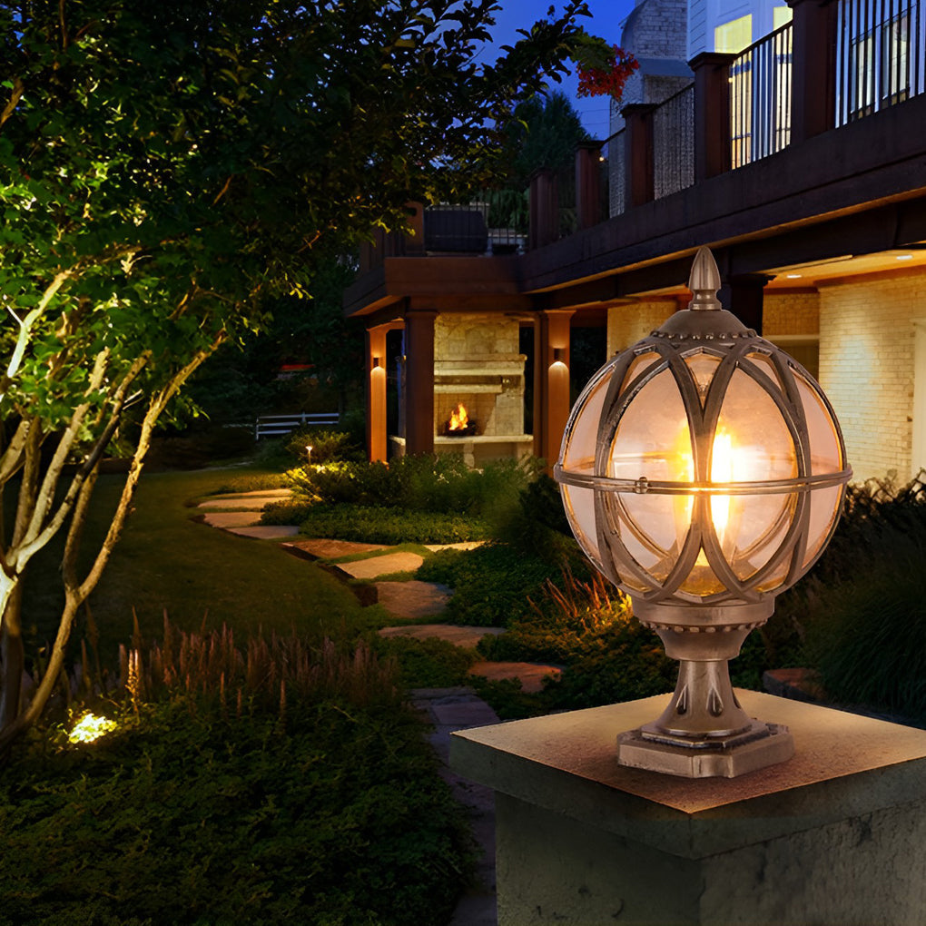 Elegant Frosted Glass Globe Pillar Light Outdoor Waterproof Lamp