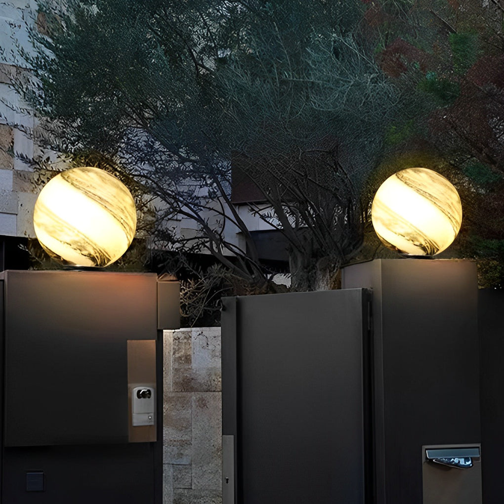 Contemporary White Globe Pillar Light Fixture for Outdoor Fencing