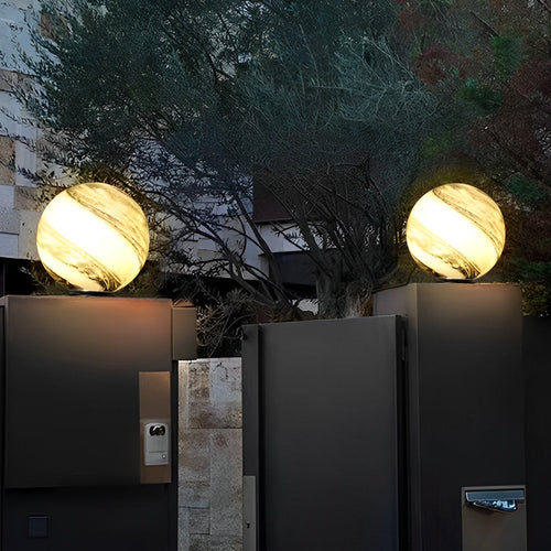 Contemporary White Globe Pillar Light Fixture for Outdoor Fencing
