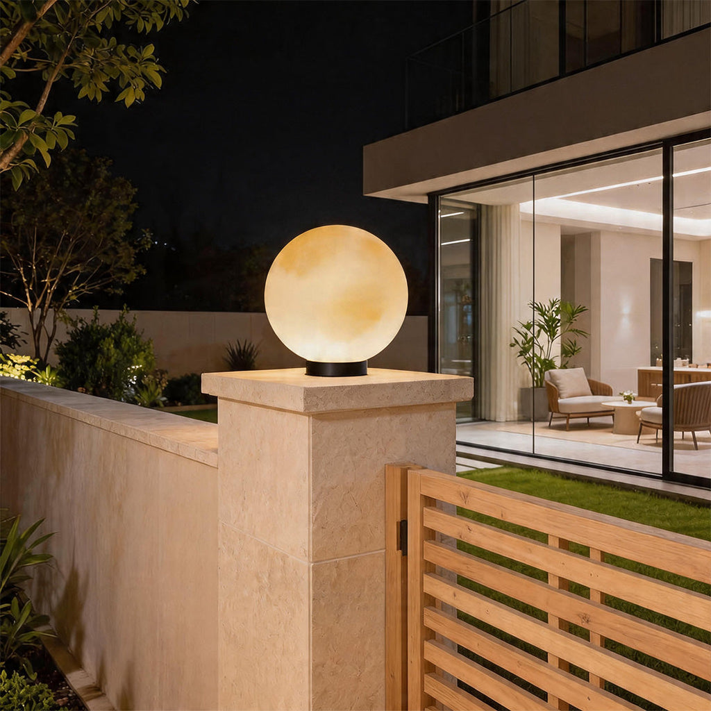 Modern Waterproof LED Moon Pillar Resin Lamp for Outdoor Garden Decor