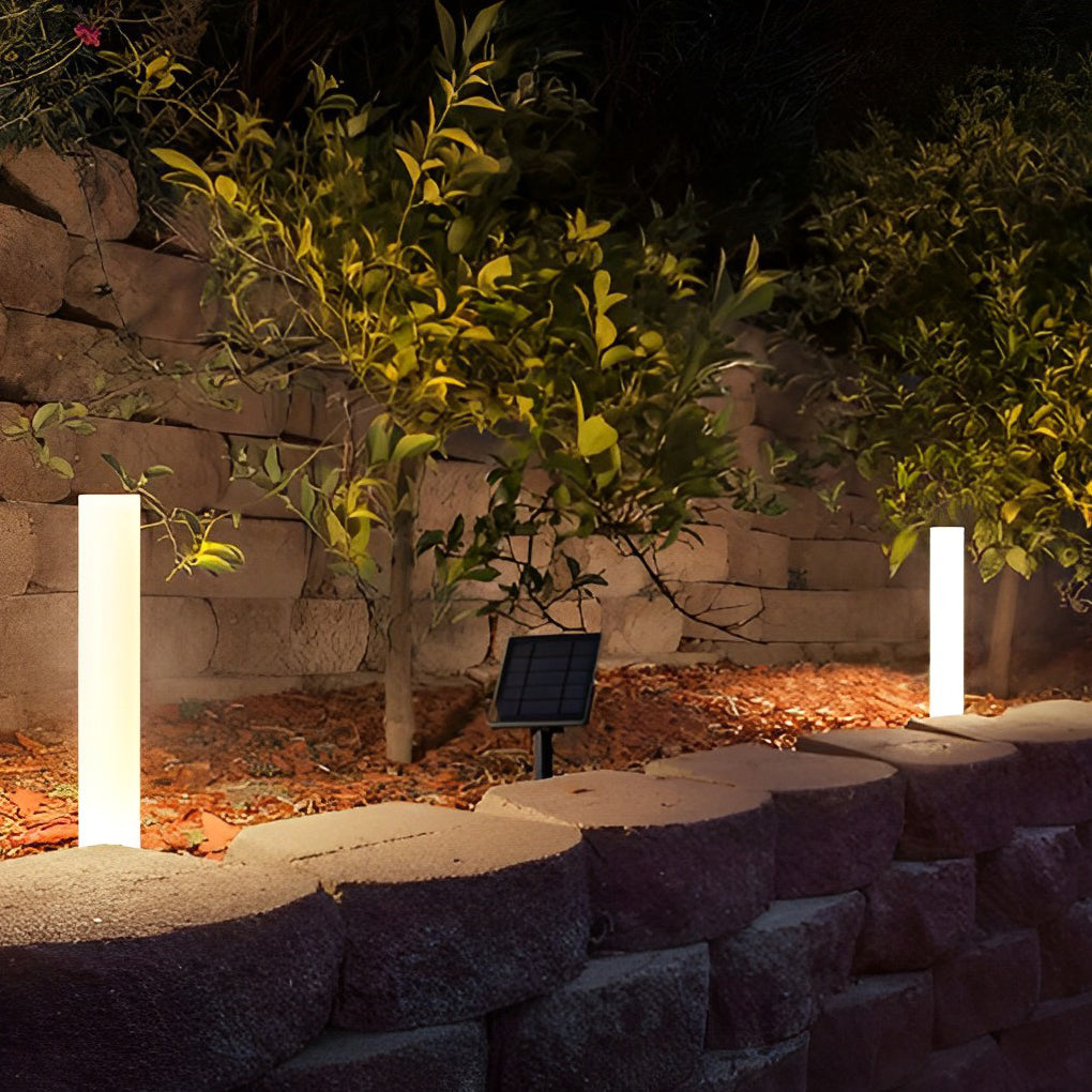 Modern White Waterproof Solar-Powered Cylindrical Lawn Light Post