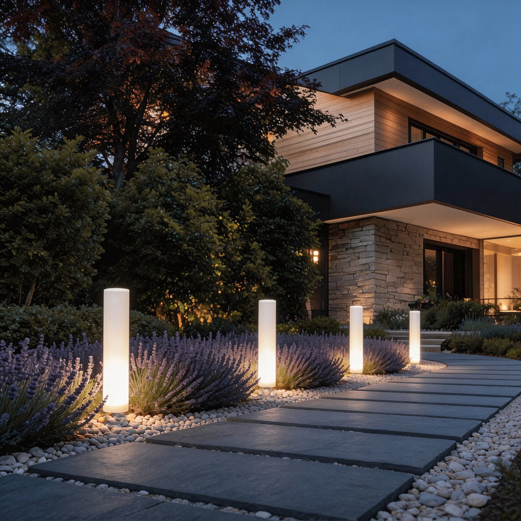 Modern White Waterproof Solar-Powered Cylindrical Lawn Light Post