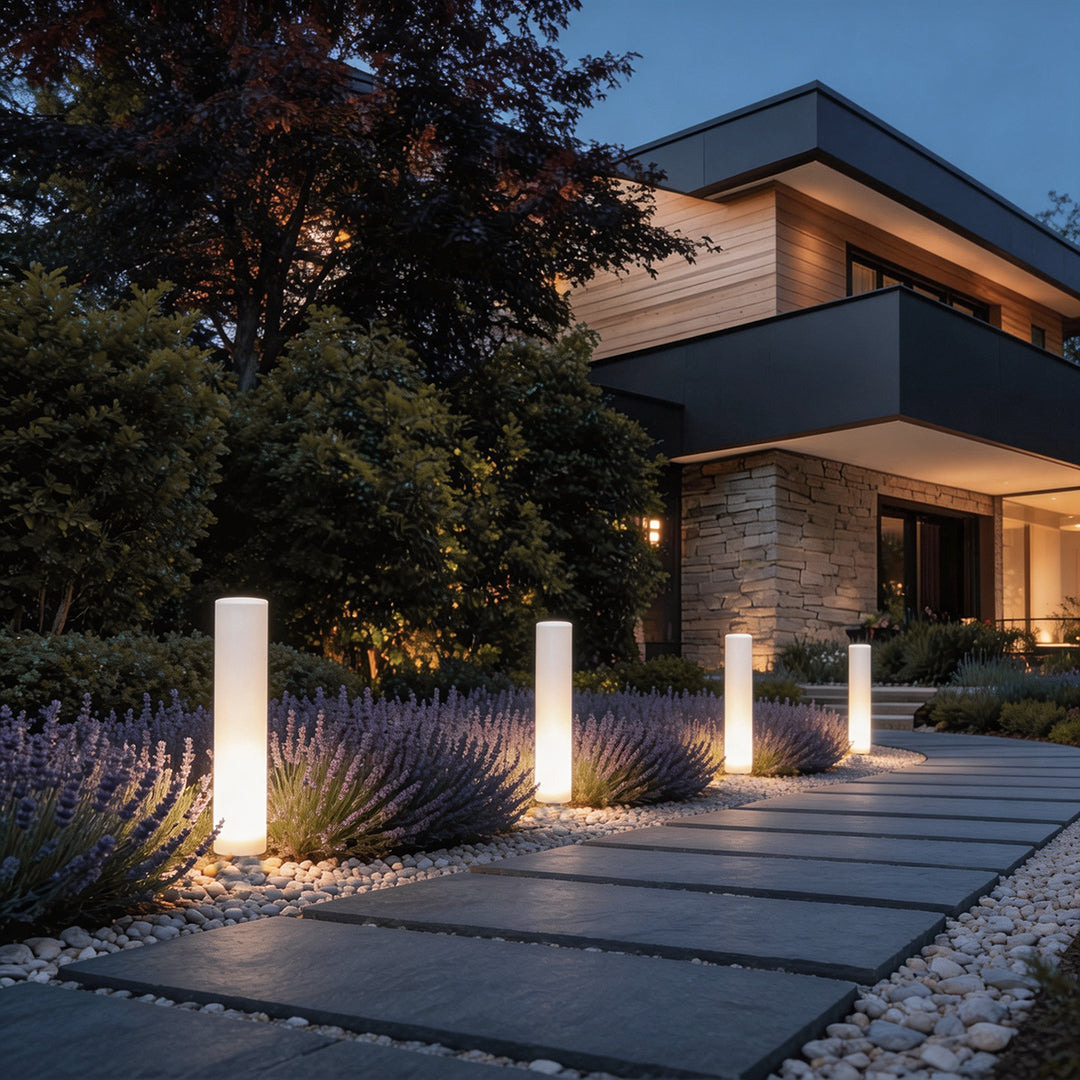 Modern White Waterproof Solar-Powered Cylindrical Lawn Light Post