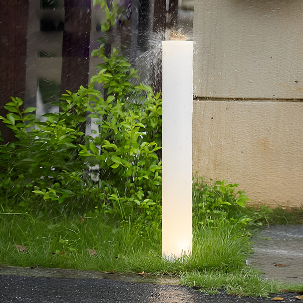 Modern White Waterproof Solar-Powered Cylindrical Lawn Light Post