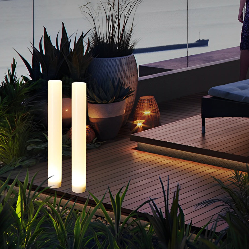 Modern White Waterproof Solar-Powered Cylindrical Lawn Light Post