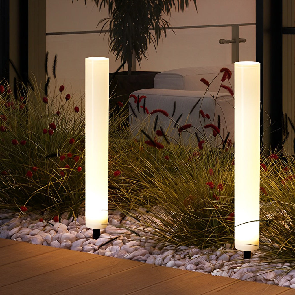 Modern White Waterproof Solar-Powered Cylindrical Lawn Light Post