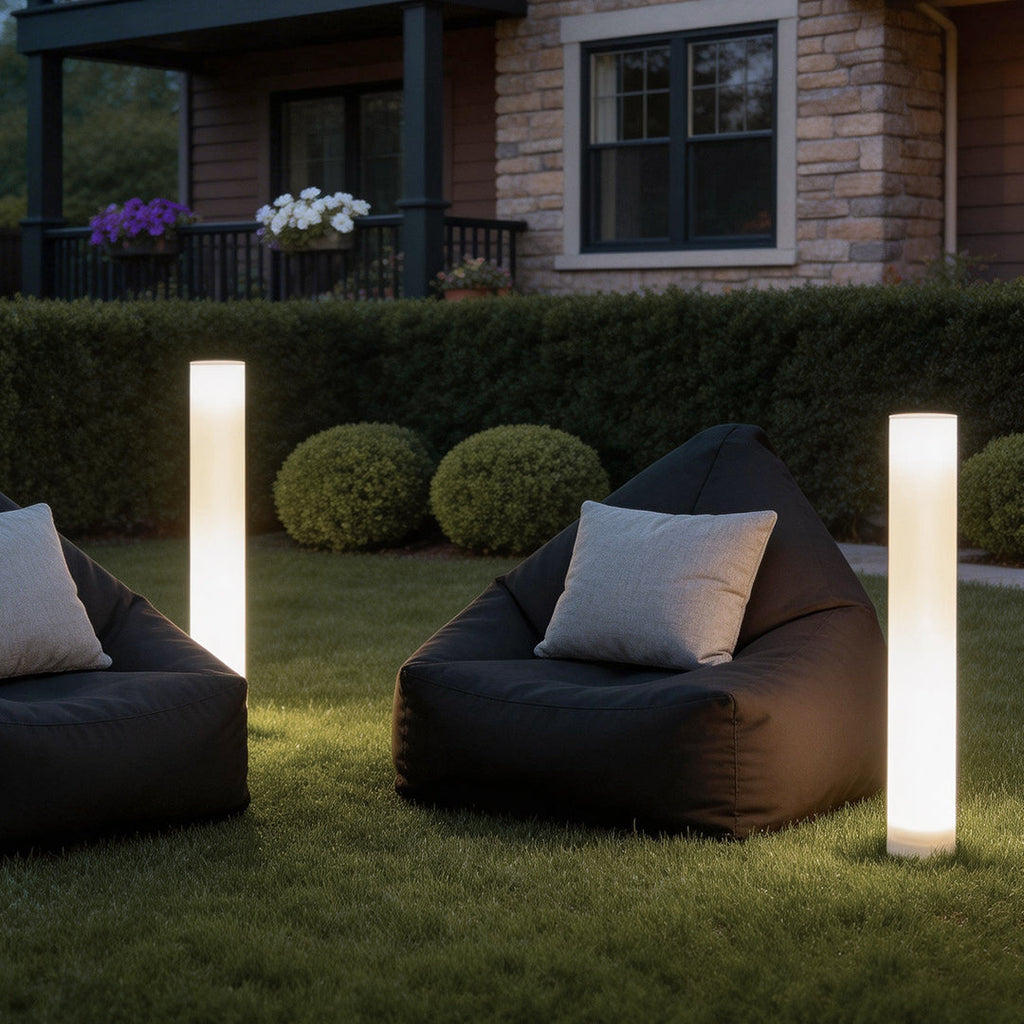 Modern White Waterproof Solar-Powered Cylindrical Lawn Light Post