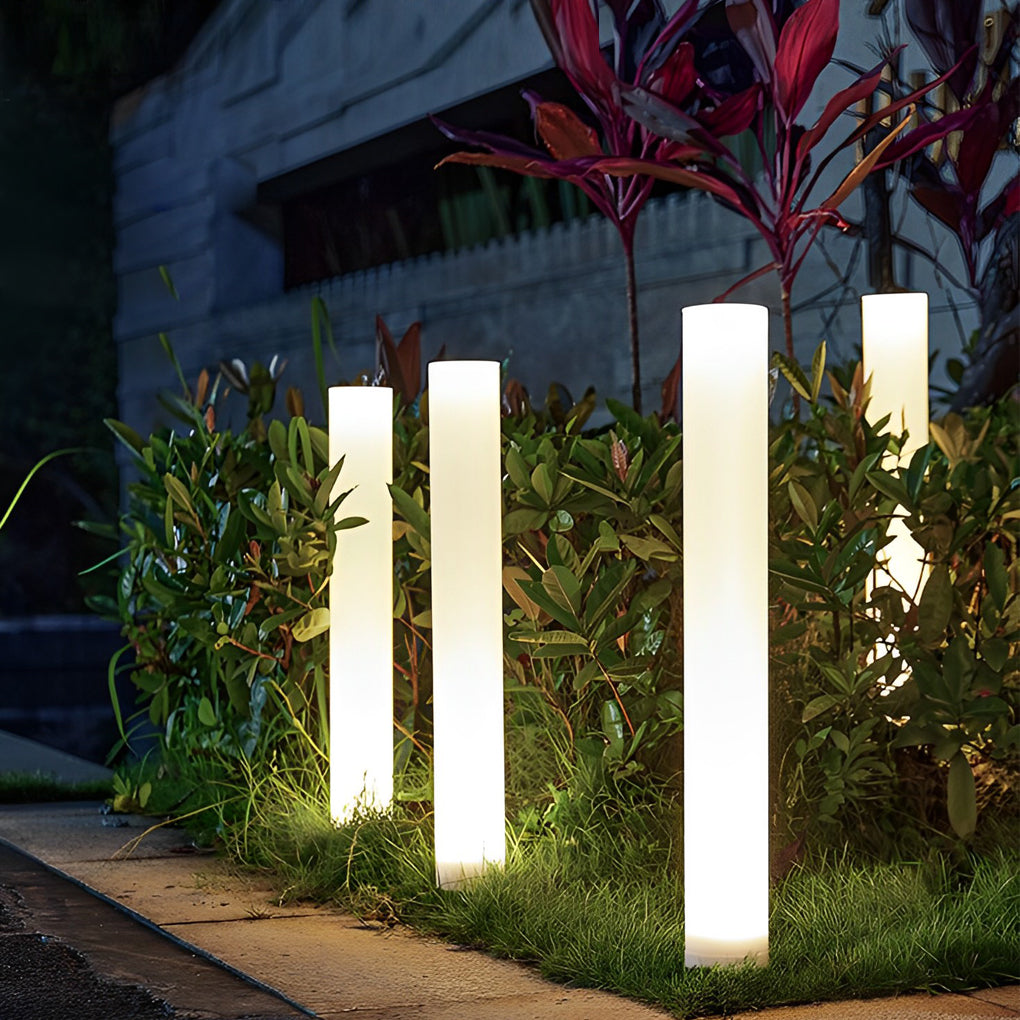 Modern White Waterproof Solar-Powered Cylindrical Lawn Light Post