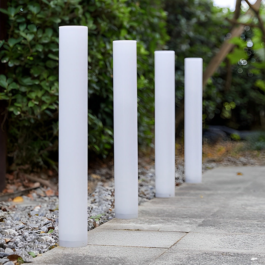 Modern White Waterproof Solar-Powered Cylindrical Lawn Light Post