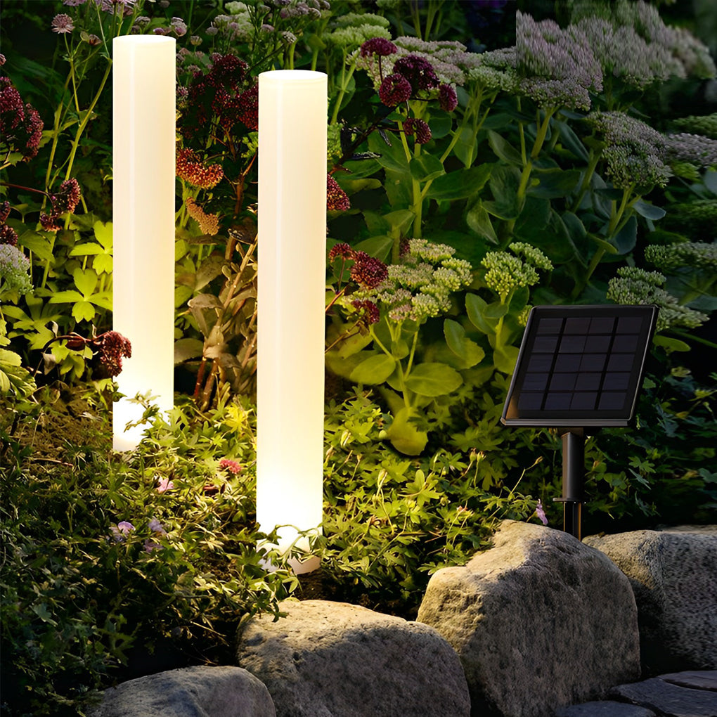 Modern White Waterproof Solar-Powered Cylindrical Lawn Light Post