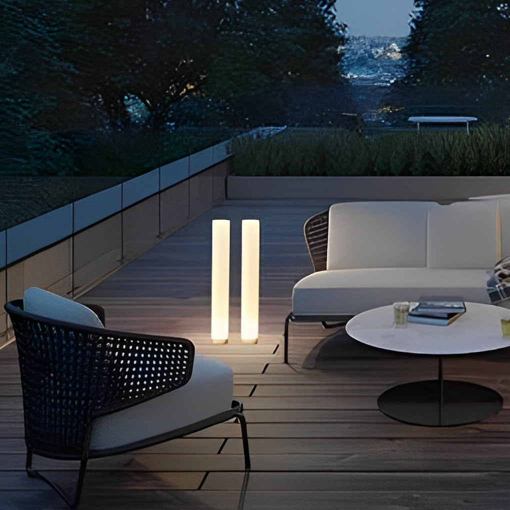 Modern White Waterproof Solar-Powered Cylindrical Lawn Light Post