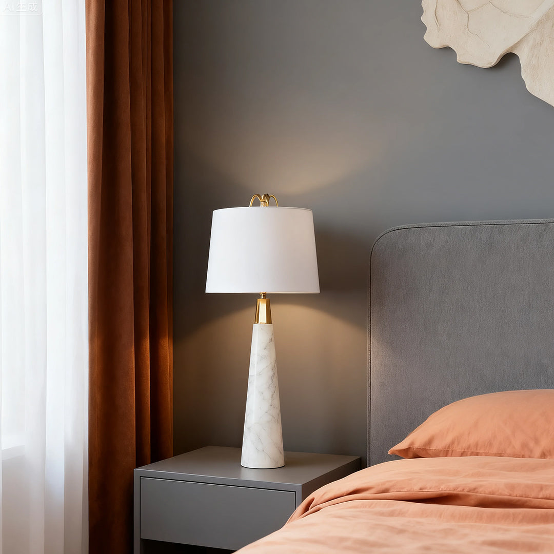 Elegant White Marble Tapered Table Lamp for Nordic Style Living Room