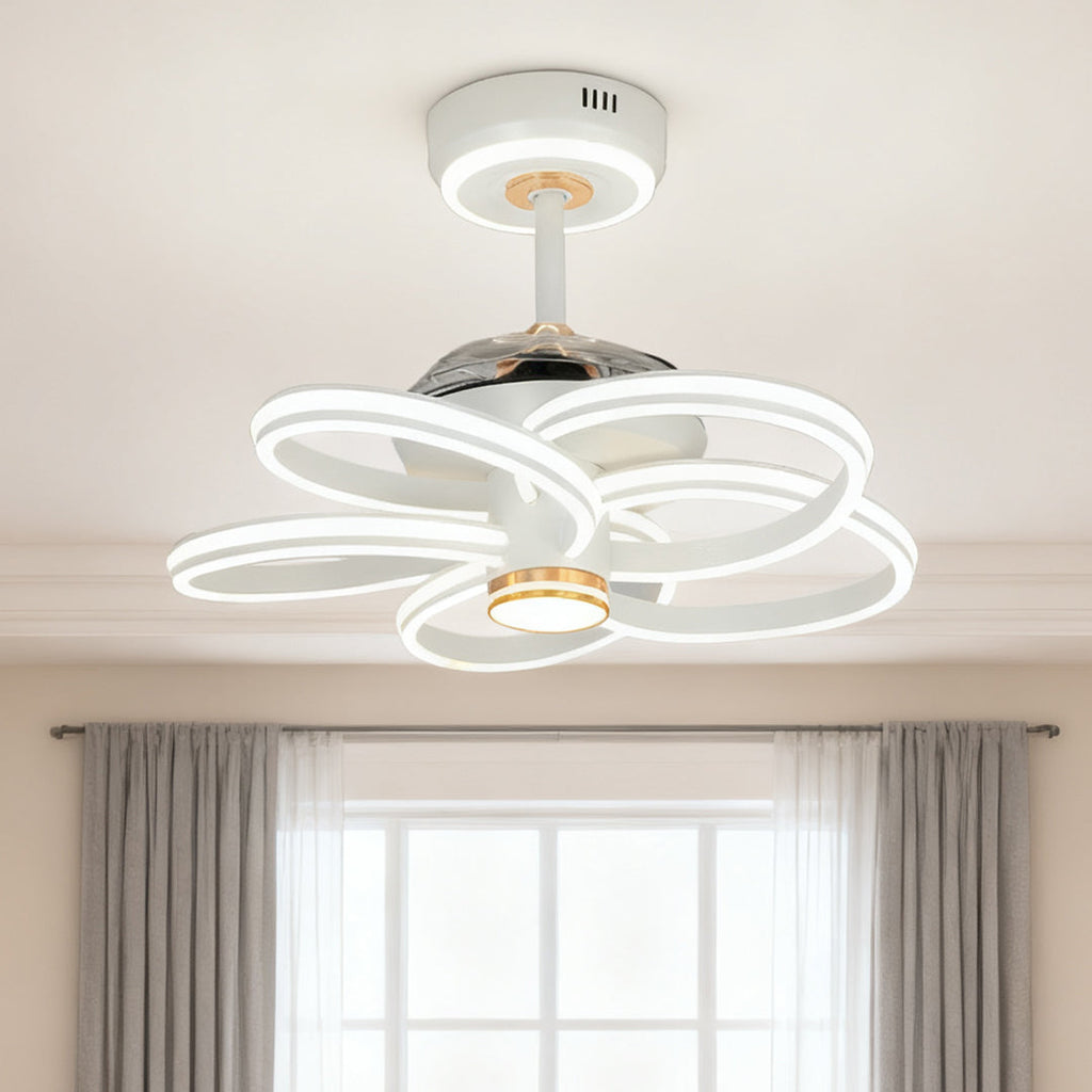 White Iron Art Ceiling Fan with Light for Modern Living Spaces