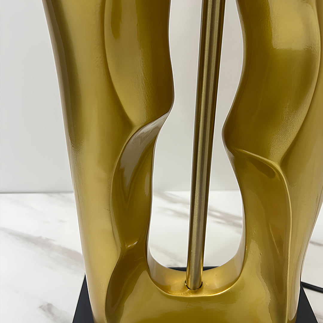 Elegant Gold and Black Sculptural Table Lamp with Drum Shade for Living Room