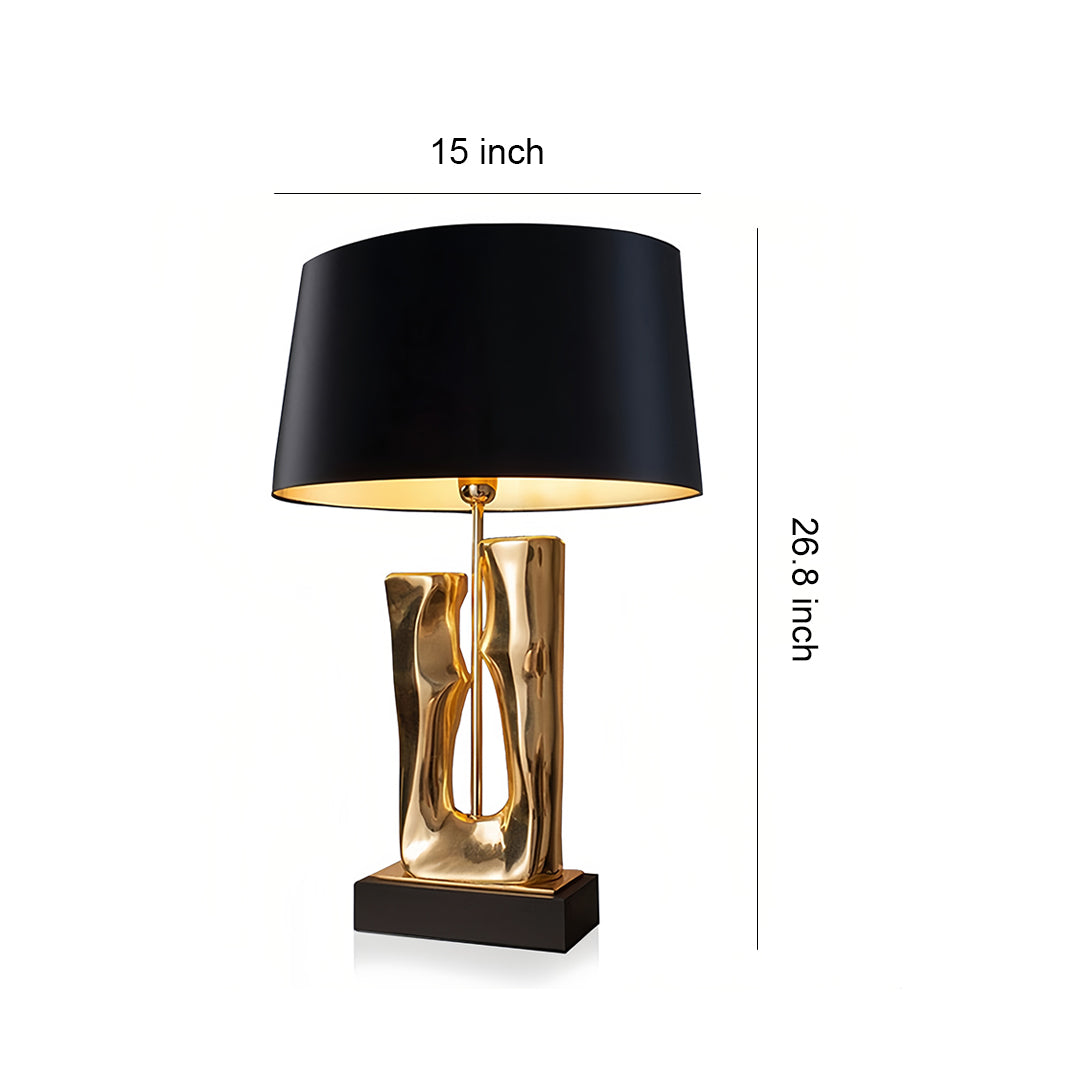 Elegant Gold and Black Sculptural Table Lamp with Drum Shade for Living Room