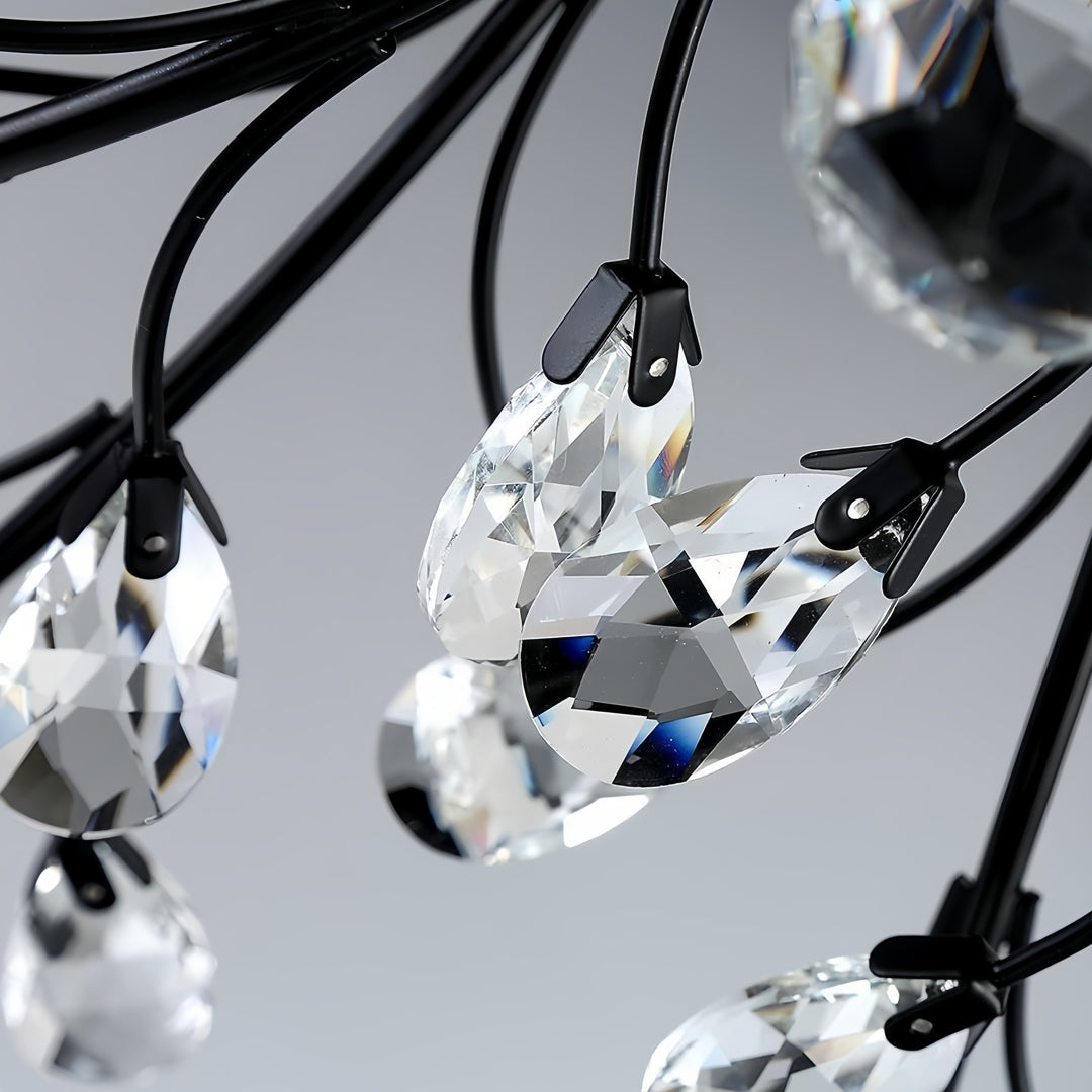Modern Gold Brass Branch Chandelier with Crystal Leaves for Dining Room