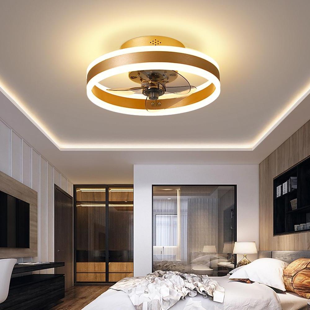 Dimmable Modern Gold Ceiling Fan with LED Light for Living Room Decor