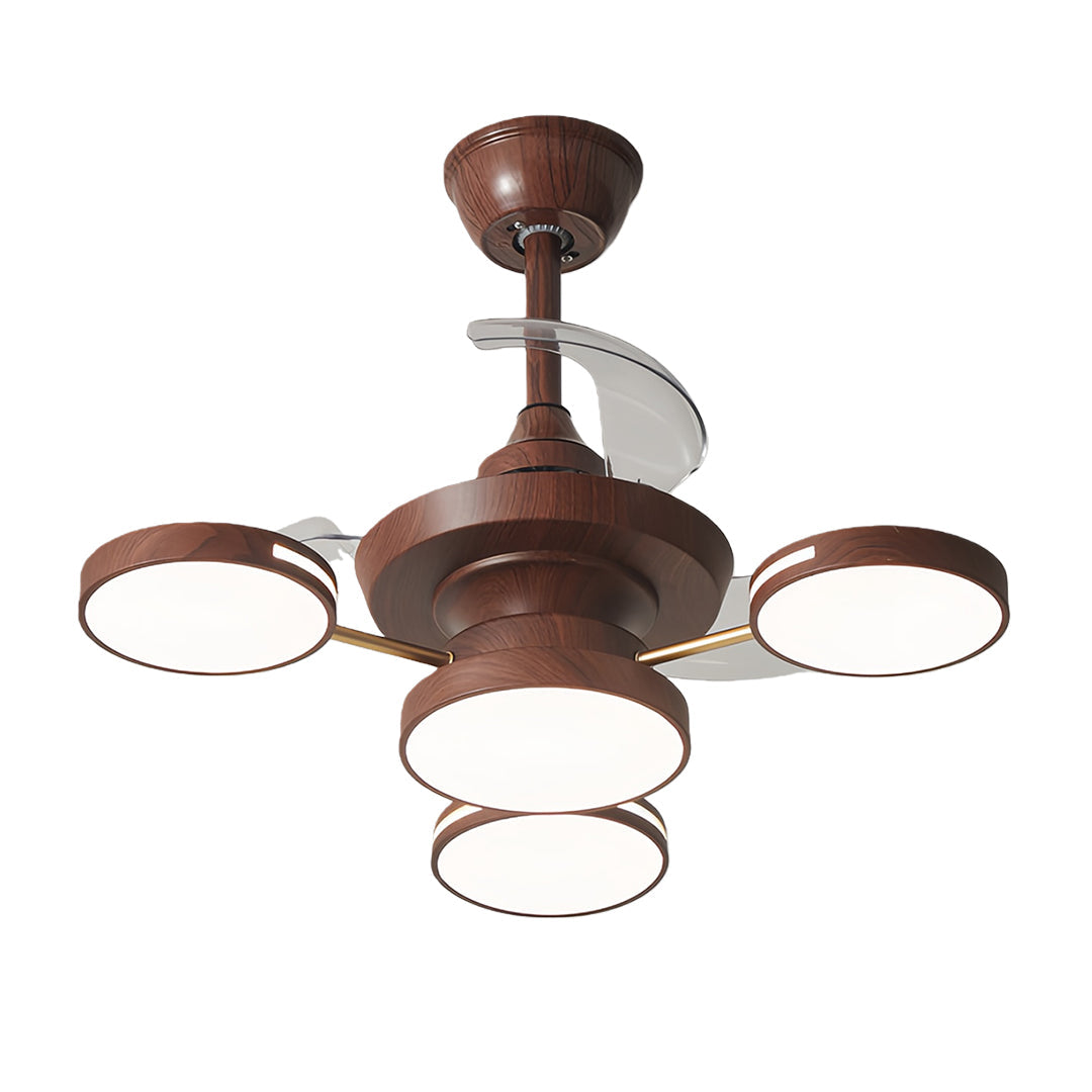 French Vintage 3-Blade Iron Ceiling Fan with Four Lights for Living Room