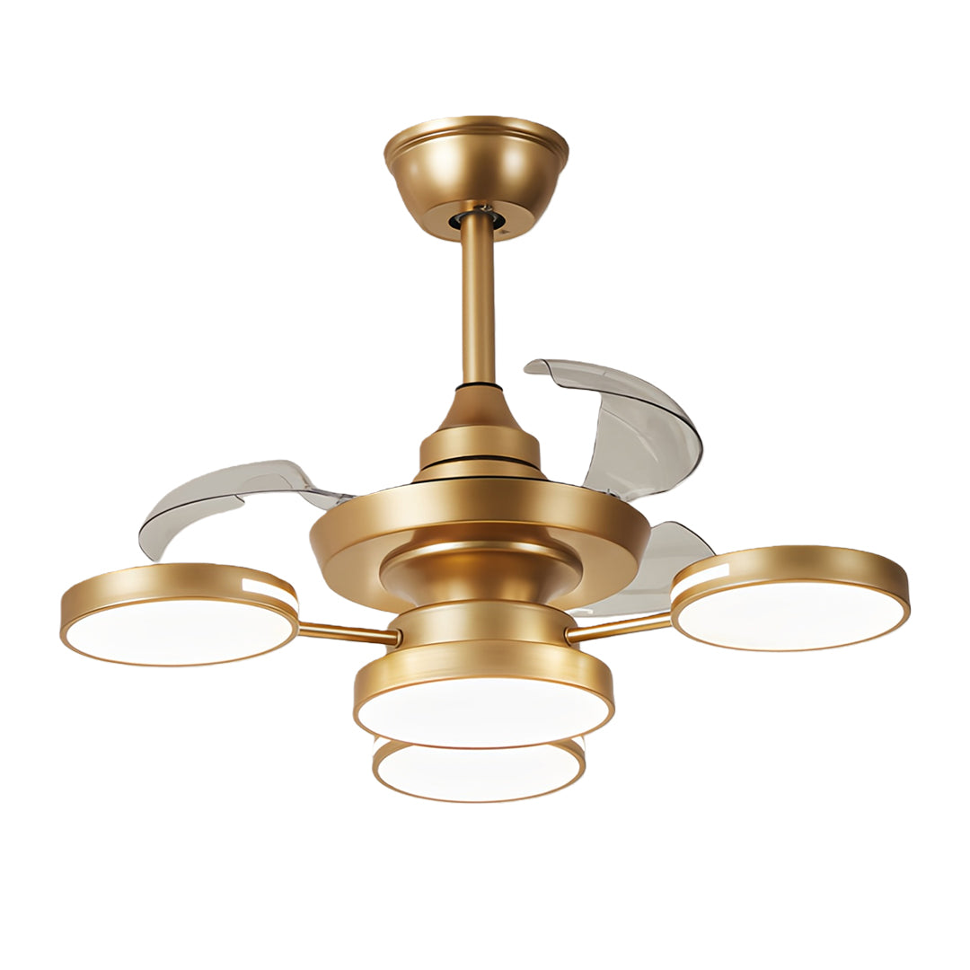 French Vintage 3-Blade Iron Ceiling Fan with Four Lights for Living Room