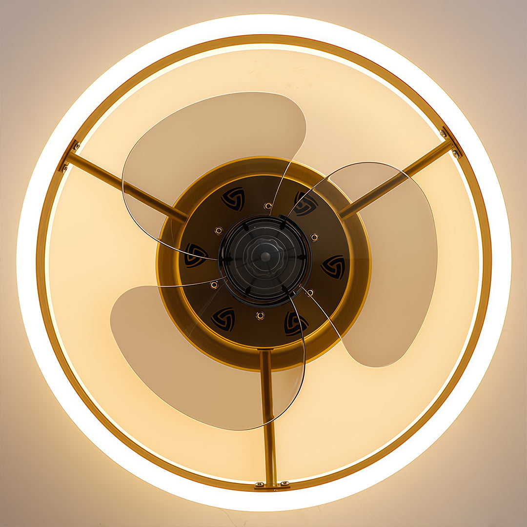 Dimmable Modern Gold Ceiling Fan with LED Light for Living Room Decor