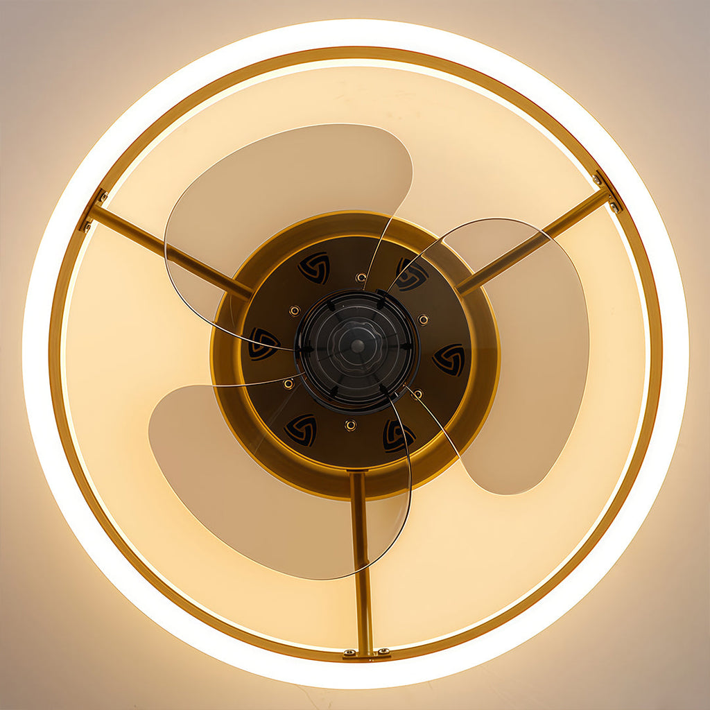 Dimmable Modern Gold Ceiling Fan with LED Light for Living Room Decor