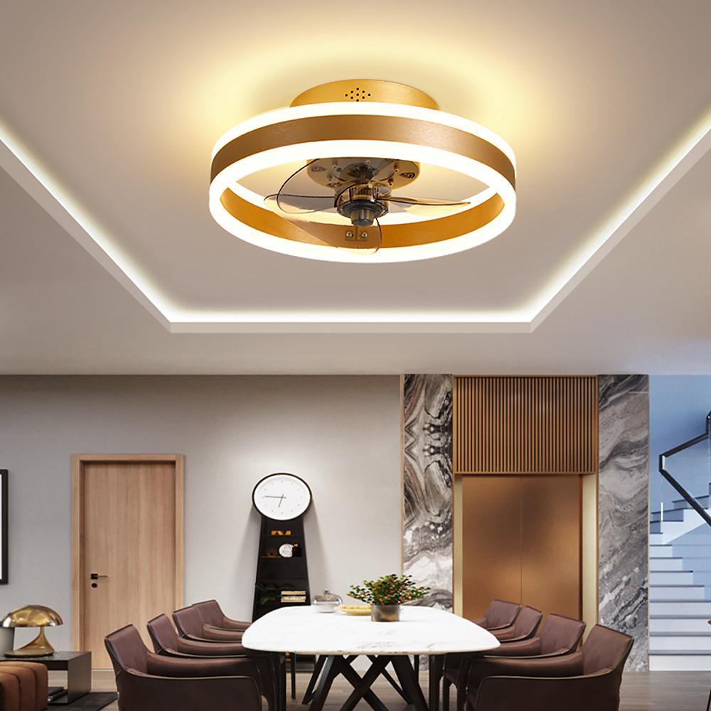 Dimmable Modern Gold Ceiling Fan with LED Light for Living Room Decor