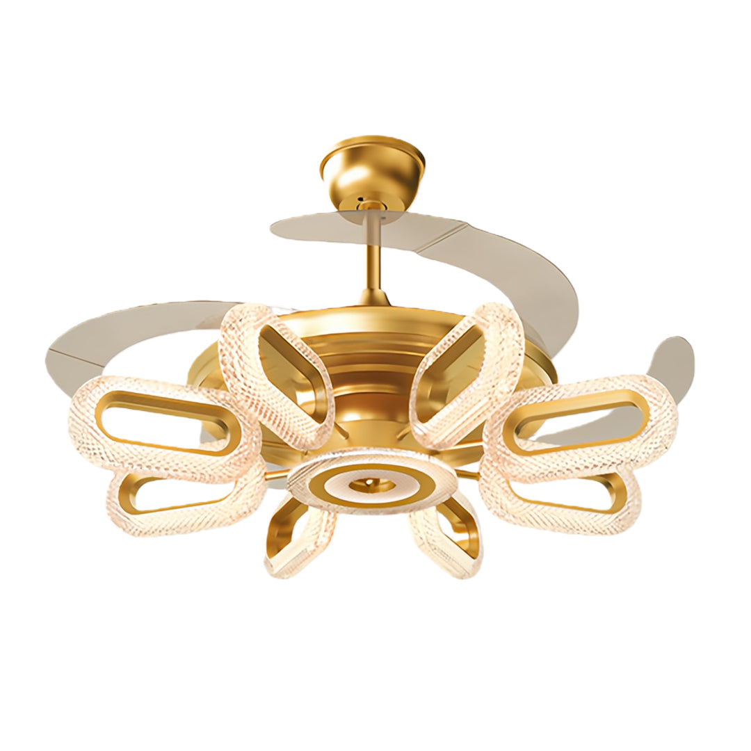Elegant Gold Iron LED Ceiling Fan Light for Living Room & Bedroom
