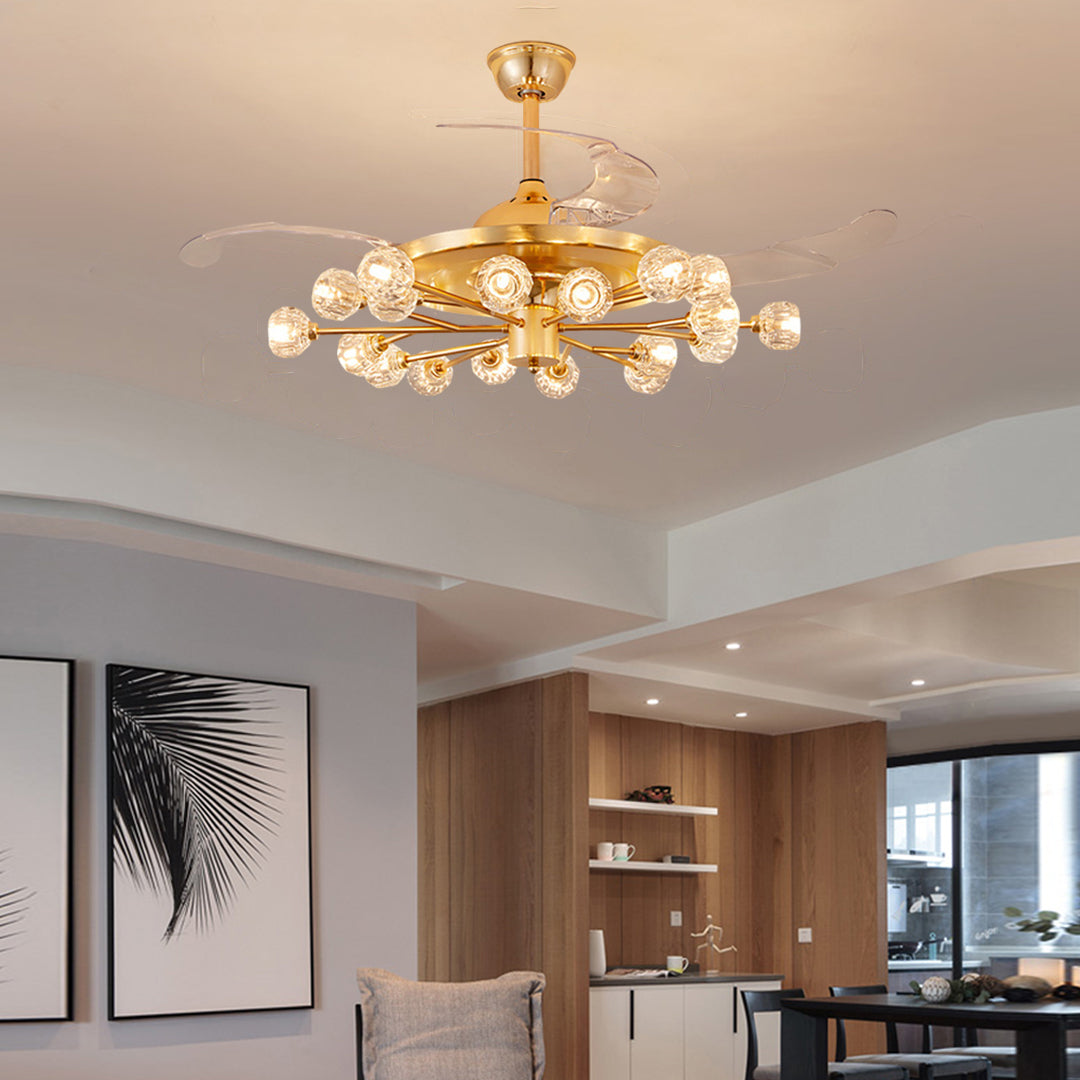 Nordic Crystal Invisible Ceiling Fan with Multiple LED Lights for Living Rooms