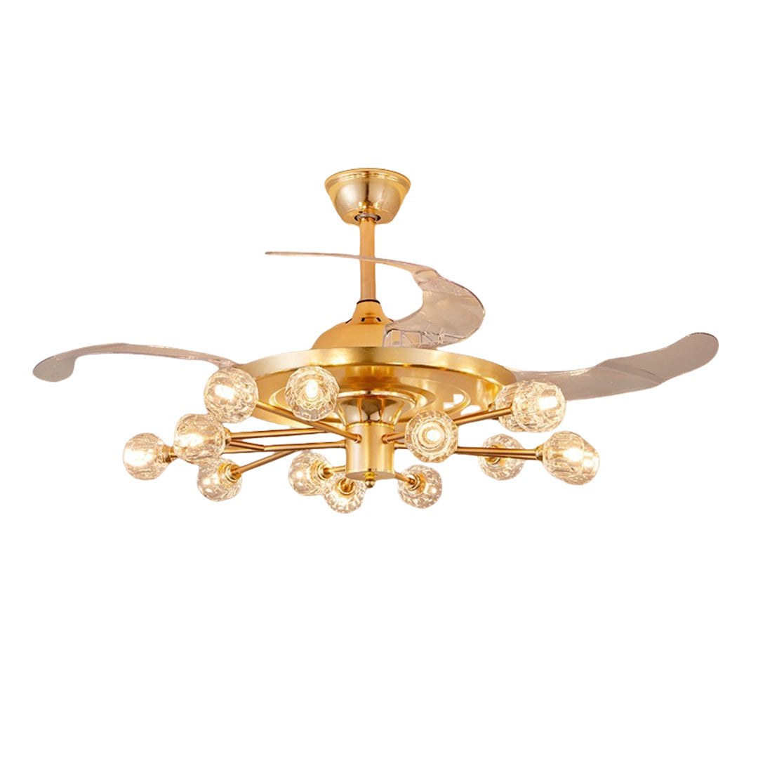 Nordic Crystal Invisible Ceiling Fan with Multiple LED Lights for Living Rooms