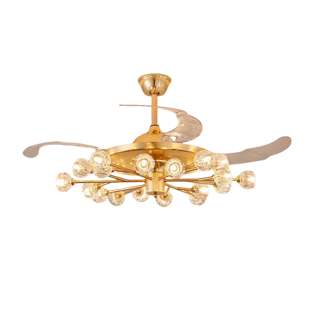 Nordic Crystal Invisible Ceiling Fan with Multiple LED Lights for Living Rooms