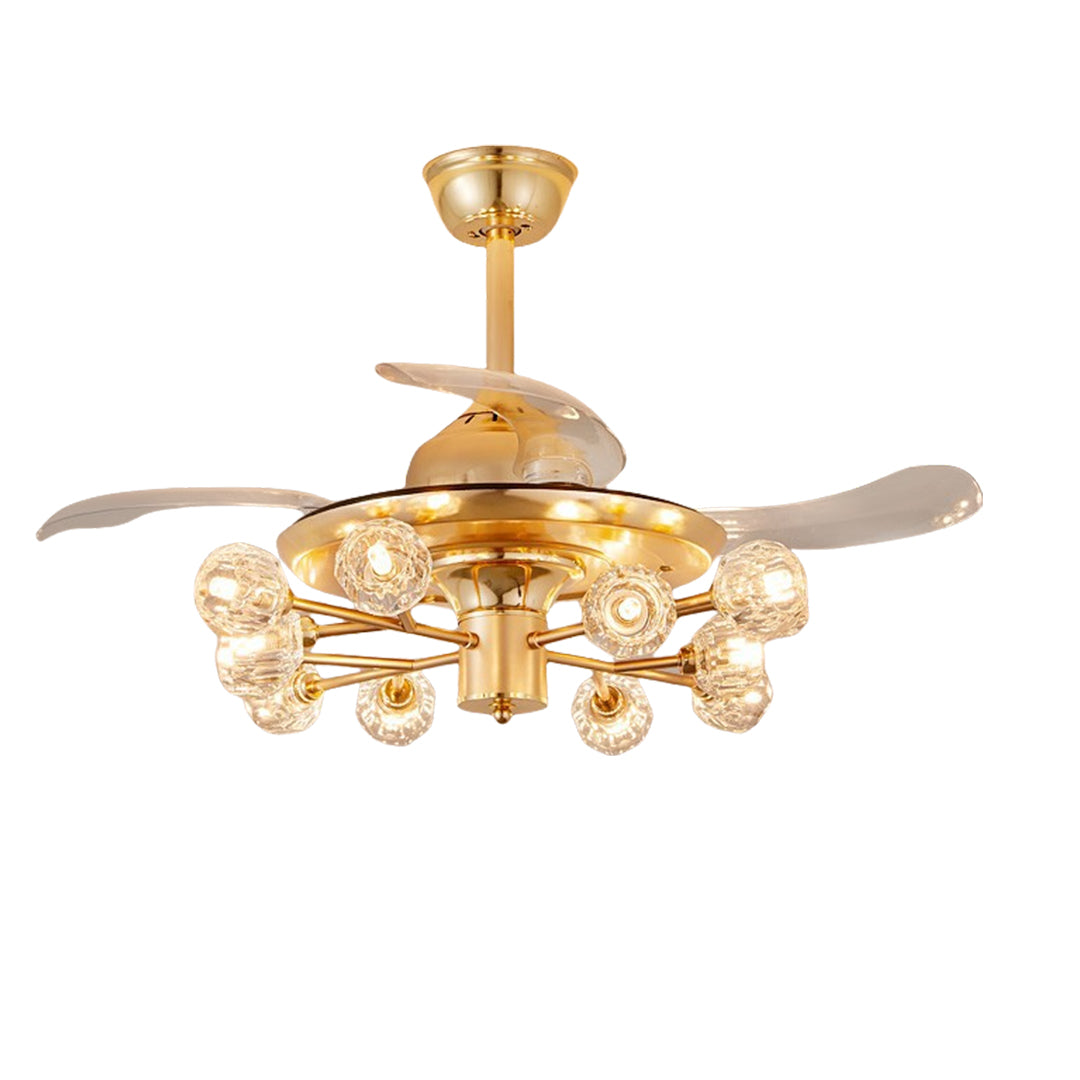 Nordic Crystal Invisible Ceiling Fan with Multiple LED Lights for Living Rooms
