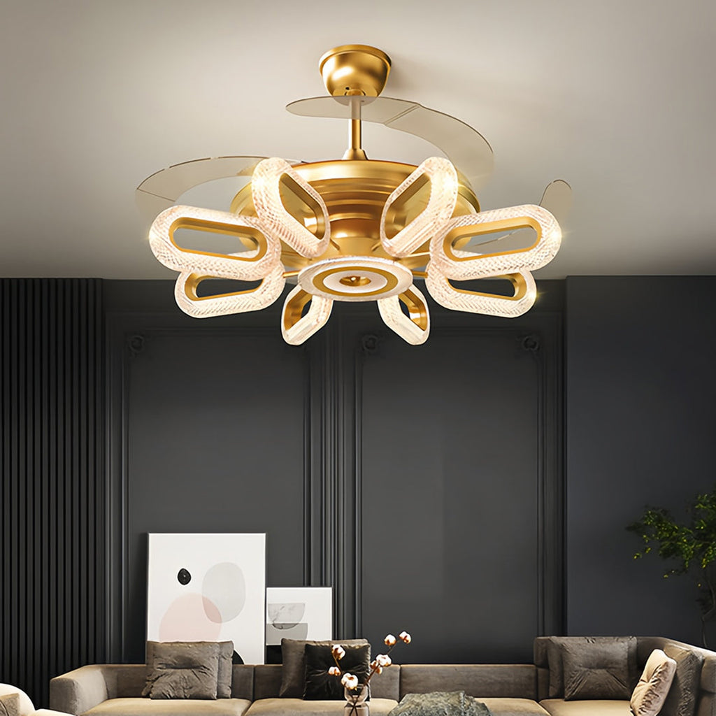 Elegant Gold Iron LED Ceiling Fan Light for Living Room & Bedroom