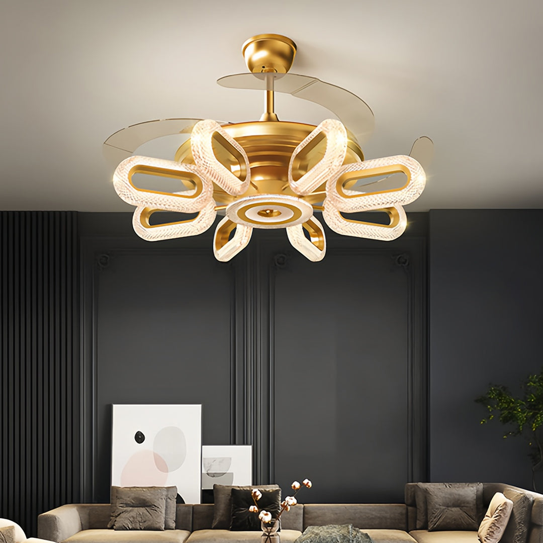 Elegant Gold Iron LED Ceiling Fan Light for Living Room & Bedroom