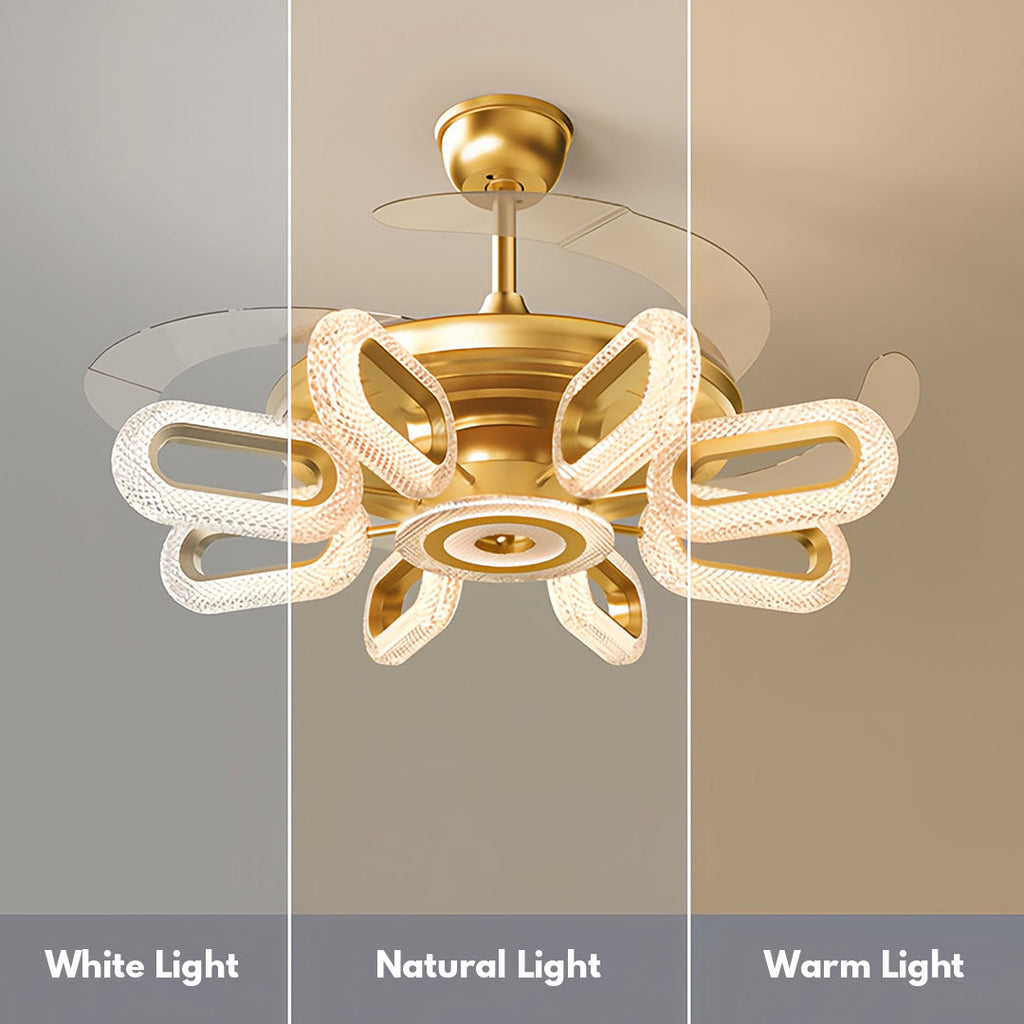 Elegant Gold Iron LED Ceiling Fan Light for Living Room & Bedroom