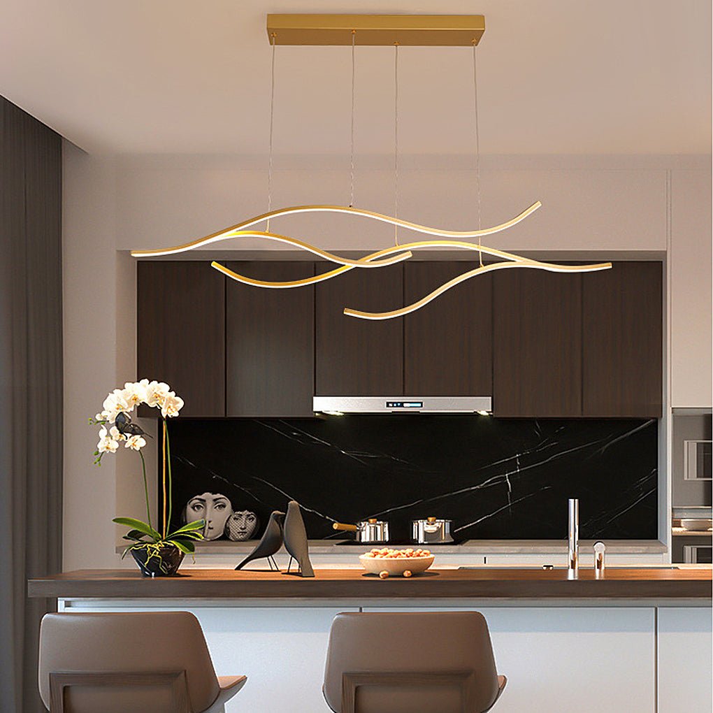 Wavy Curved LED Metal Pendant Light Fixture for Modern Living Spaces