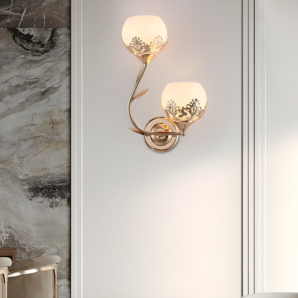 Vintage Floral Glass LED Wall Sconces for Living Room Bedroom Decor