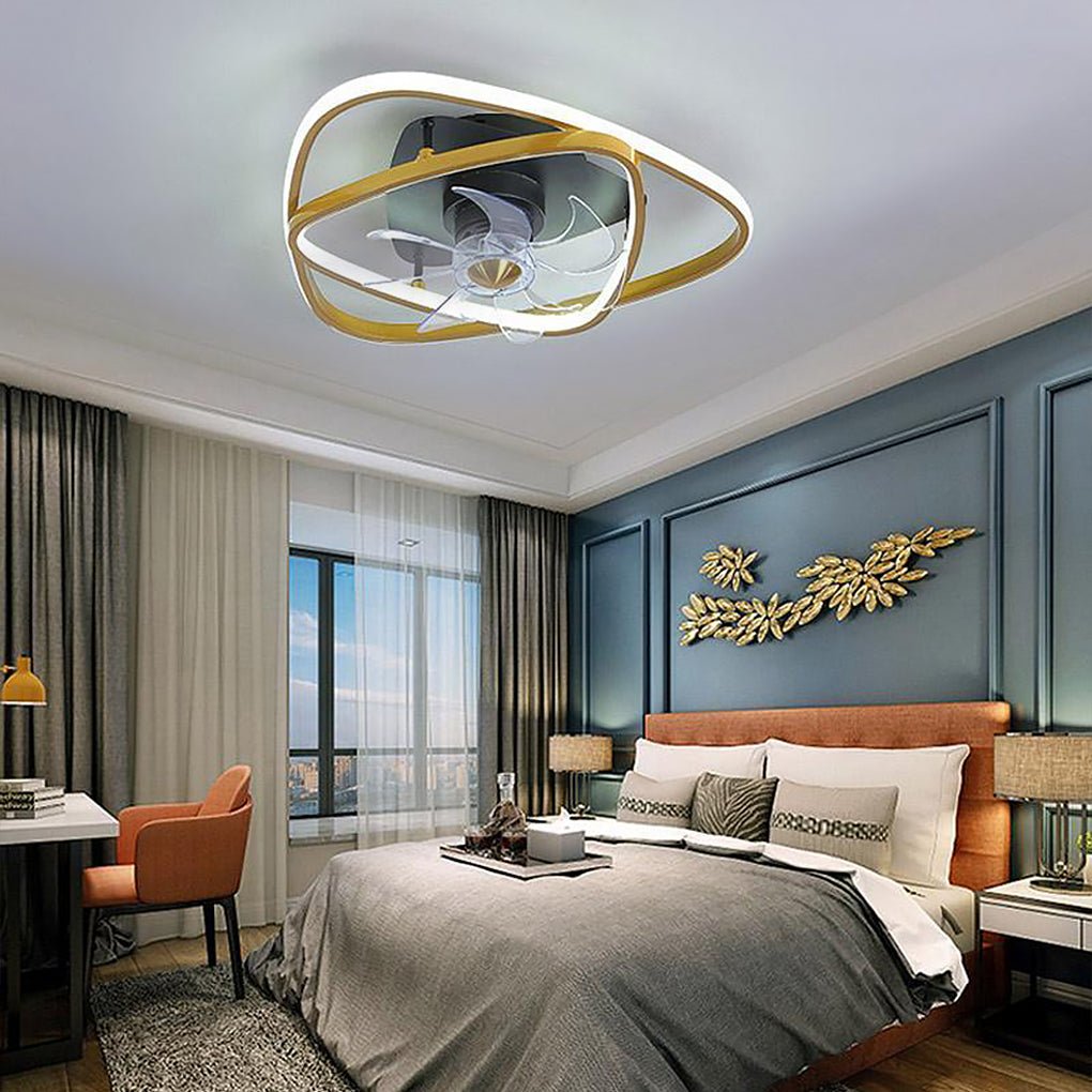 Industrial Gold Flush Mount Ceiling Fan with LED Lights & Remote Control