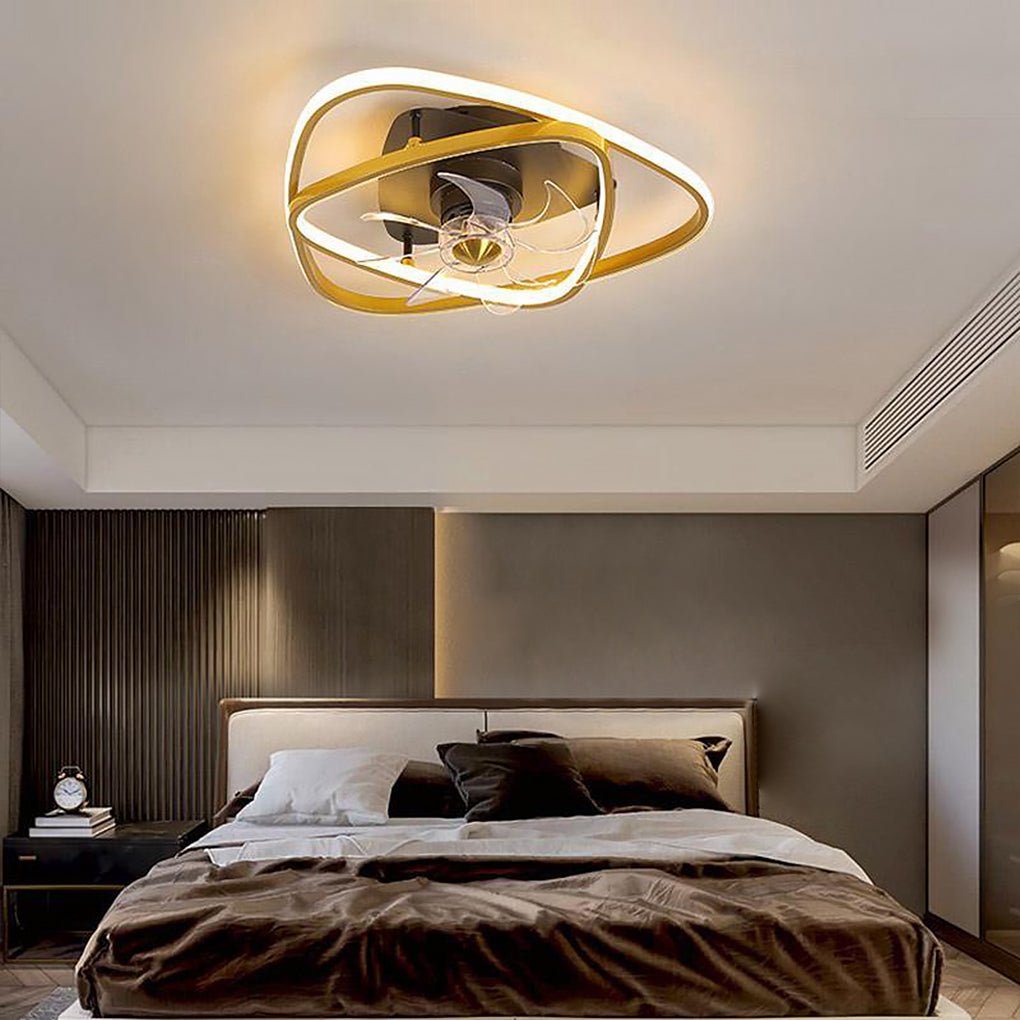 Industrial Gold Flush Mount Ceiling Fan with LED Lights & Remote Control
