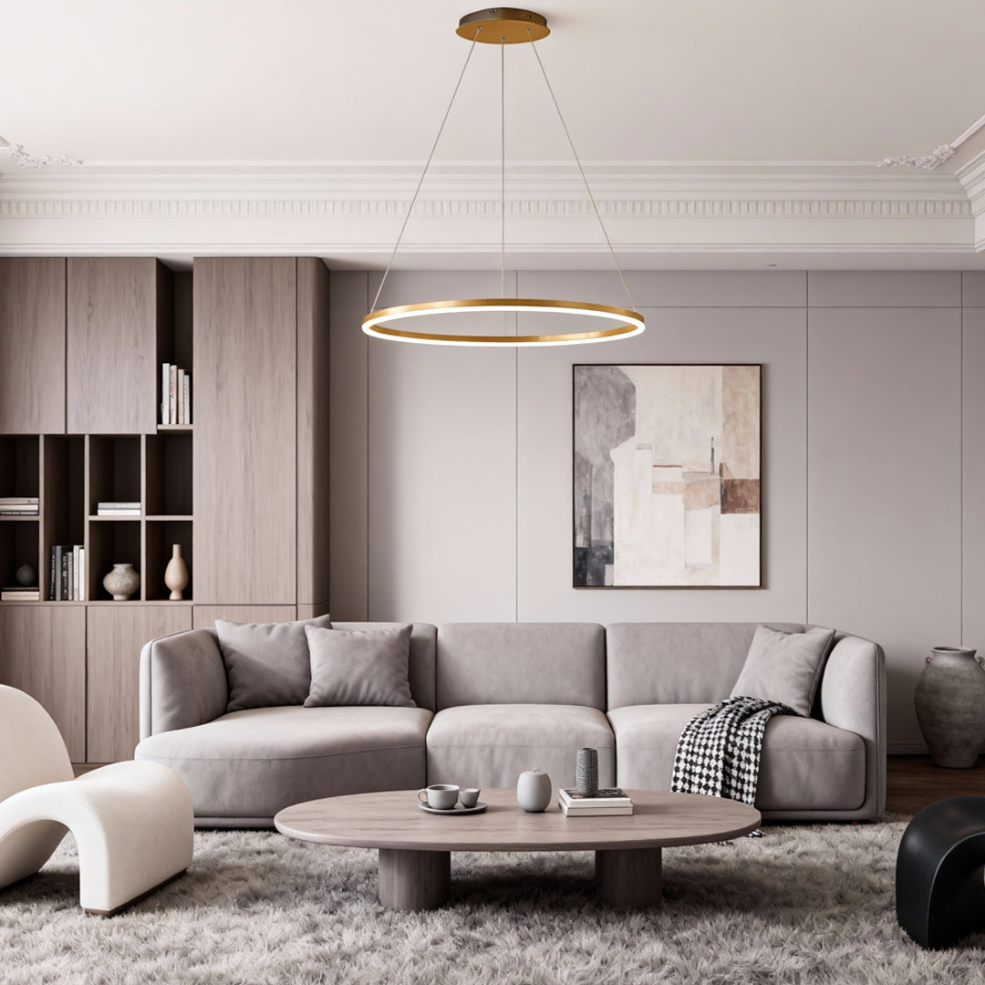 Sleek Black LED Ring Chandelier Fixture in Durable Aluminum for Modern Spaces