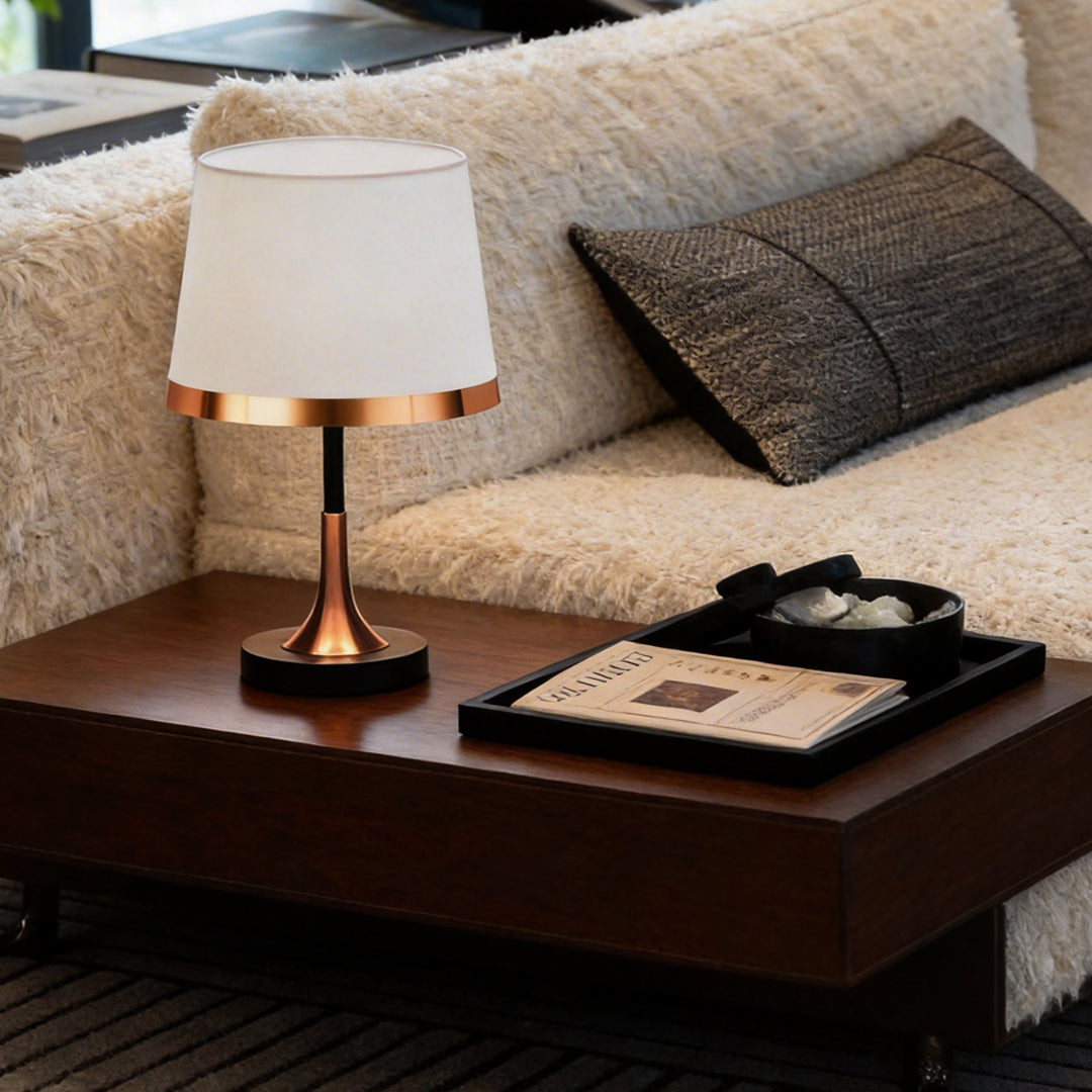 Modern Gold and White Fabric Table Lamp in Iron Base for Living Room