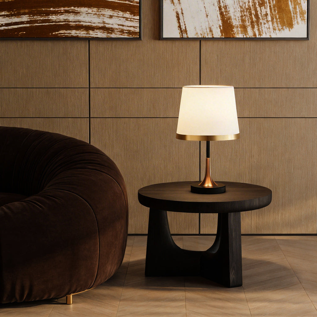 Modern Gold and White Fabric Table Lamp in Iron Base for Living Room