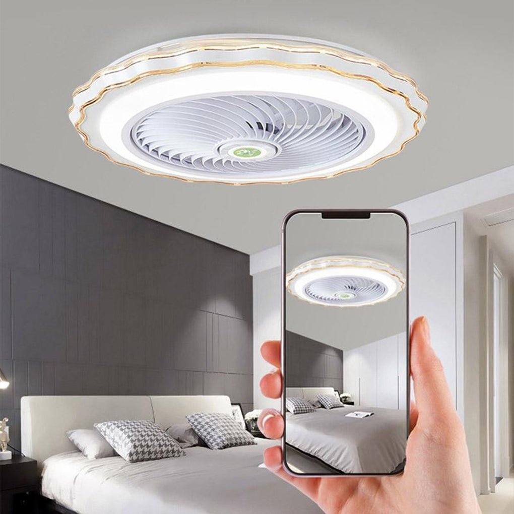 Gold Modern Bladeless Ceiling Fan with Light and Remote for Living Room
