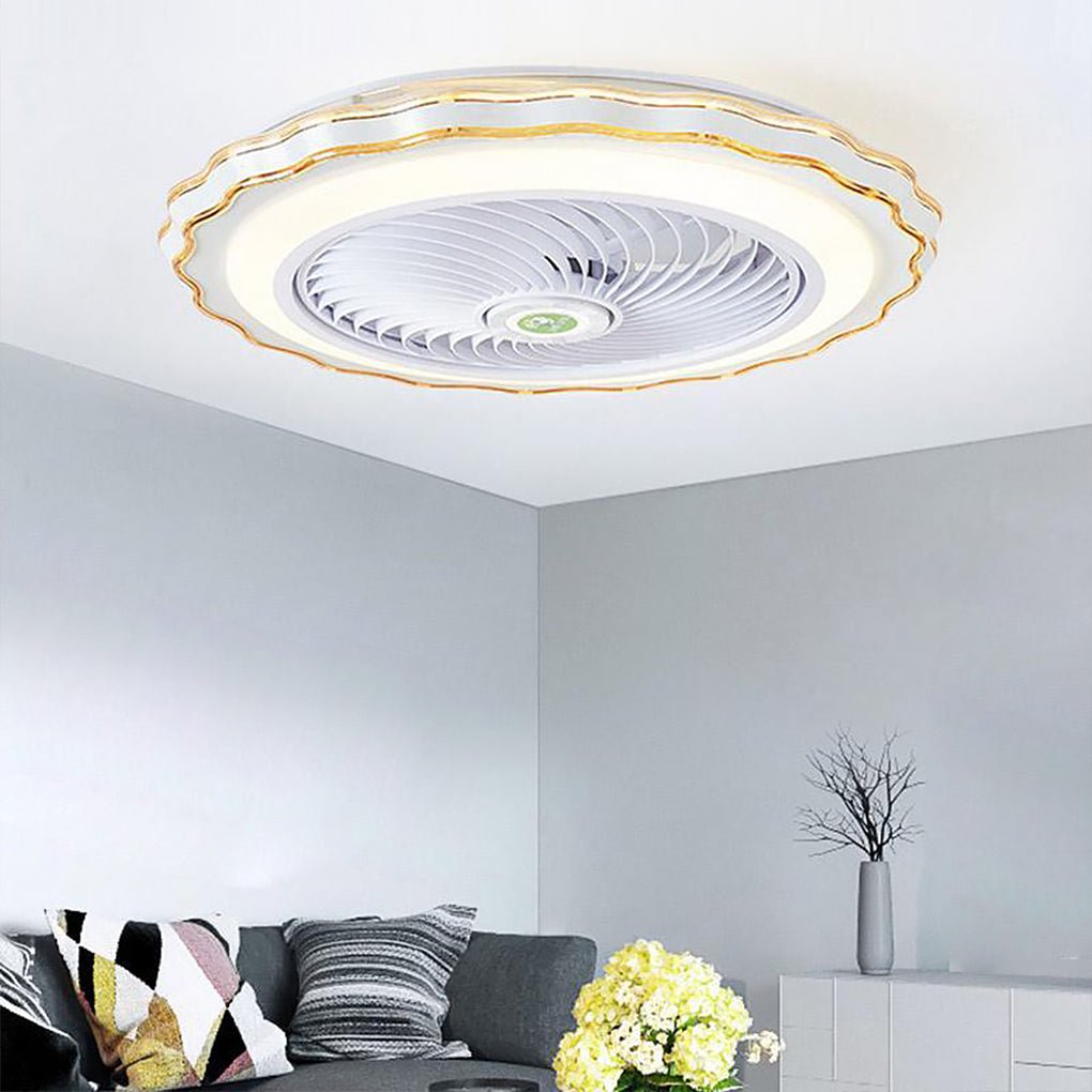 Gold Modern Bladeless Ceiling Fan with Light and Remote for Living Room