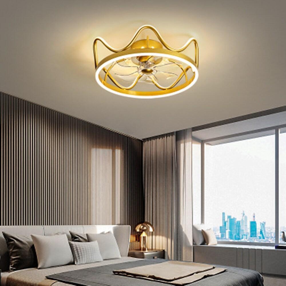 Elegant Gold and Black Crown-Shaped Ceiling Fan Light for Living Room