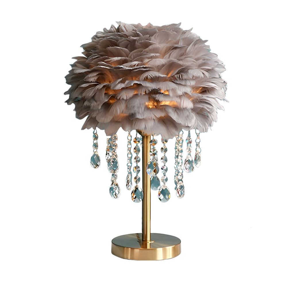 Modern White Feather LED Crystal Table Lamp for Bedroom Living Room