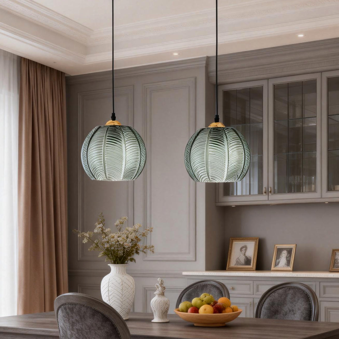 Modern Textured Green Glass Pendant Light Fixture for Dining Room