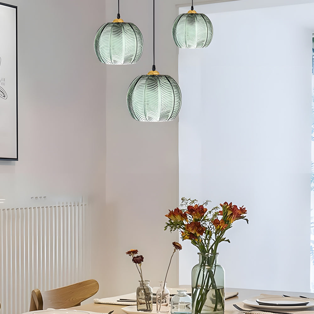 Modern Textured Green Glass Pendant Light Fixture for Dining Room