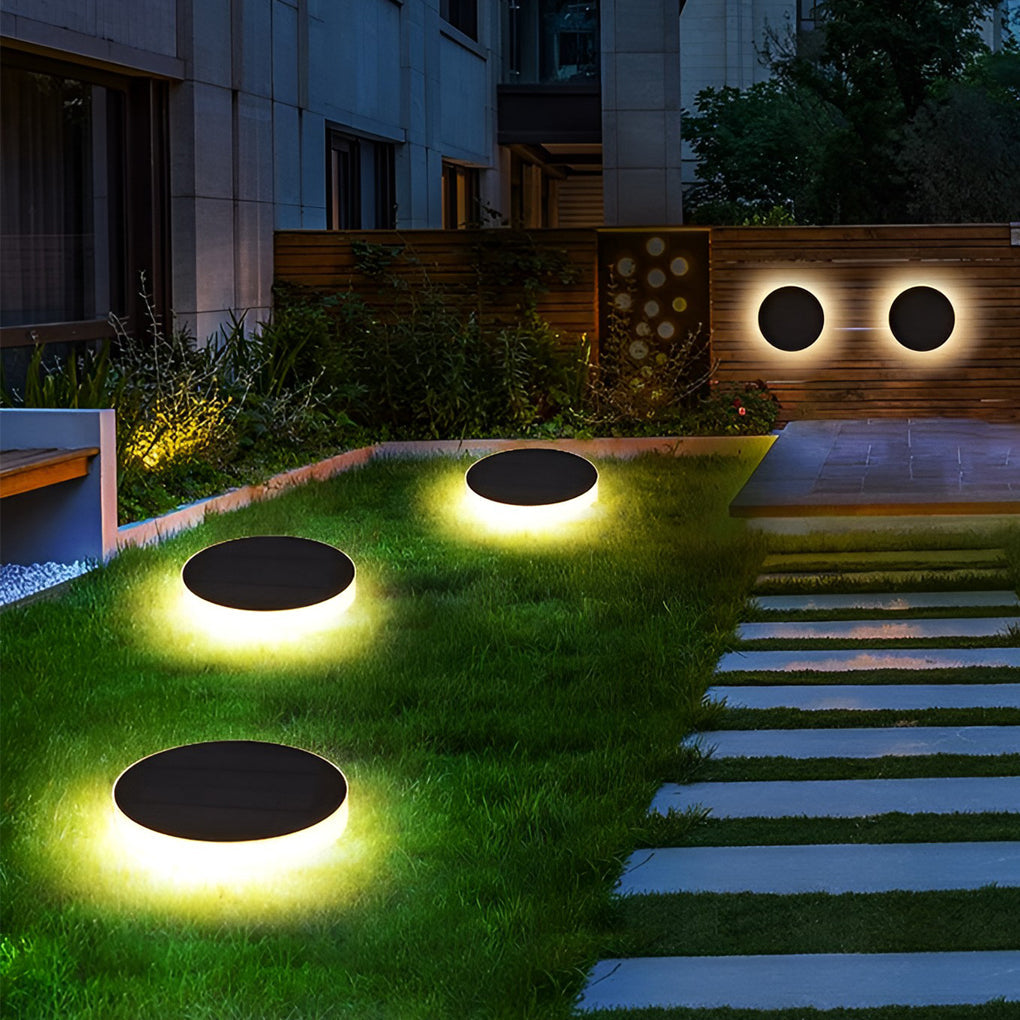 Sleek Solar-Powered LED Disc Lights for Outdoor Garden Pathway Décor