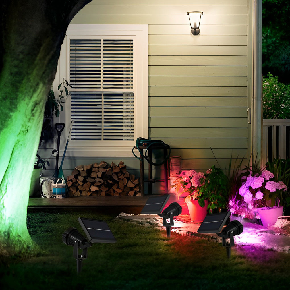 Adjustable RGB LED Ground Spike Solar Tree Spotlight for Outdoor Use