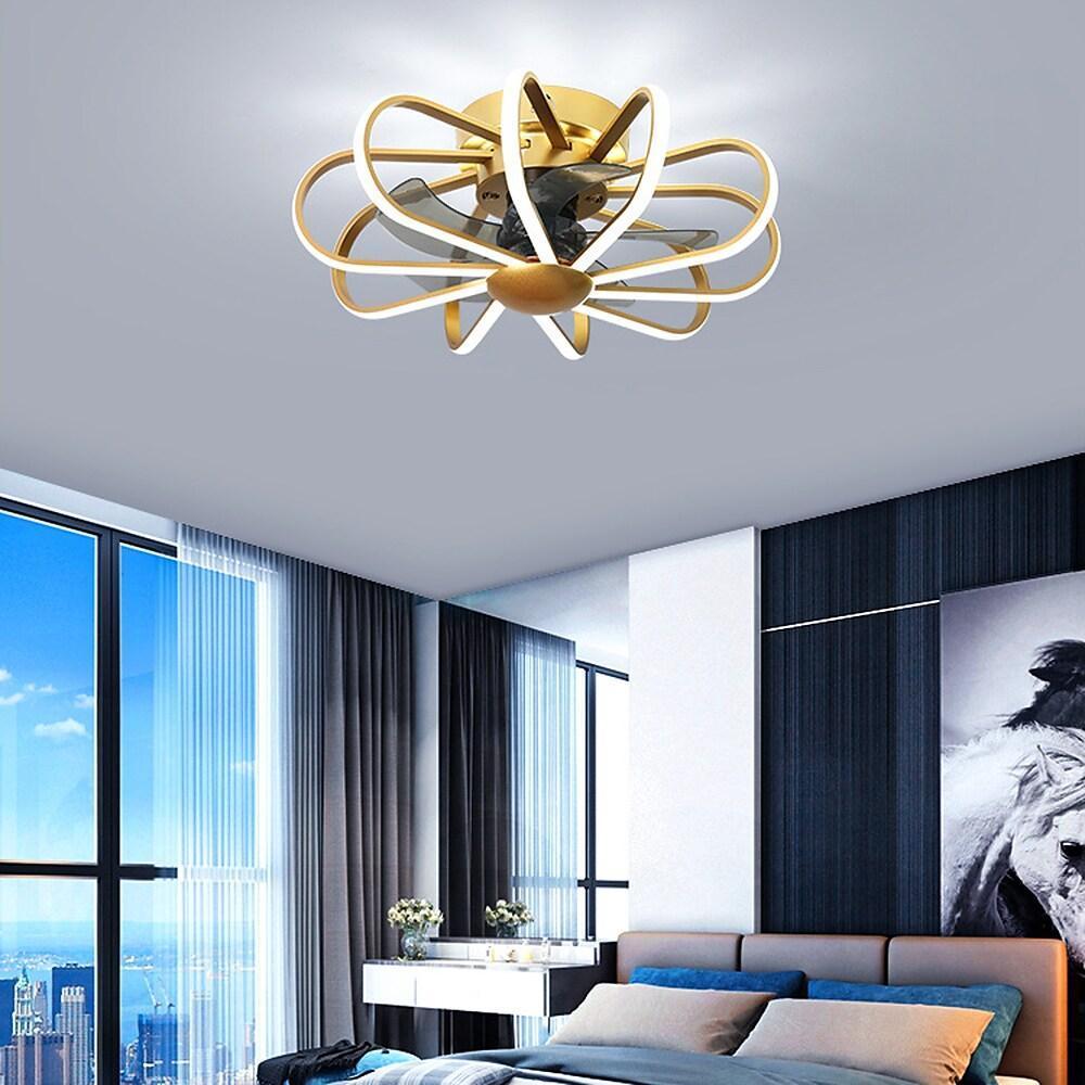 5-Blade Modern Black Ceiling Fan with LED Lights for Living Room